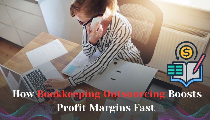 Woman handling bookkeeping tasks at desk with outsourcing benefits