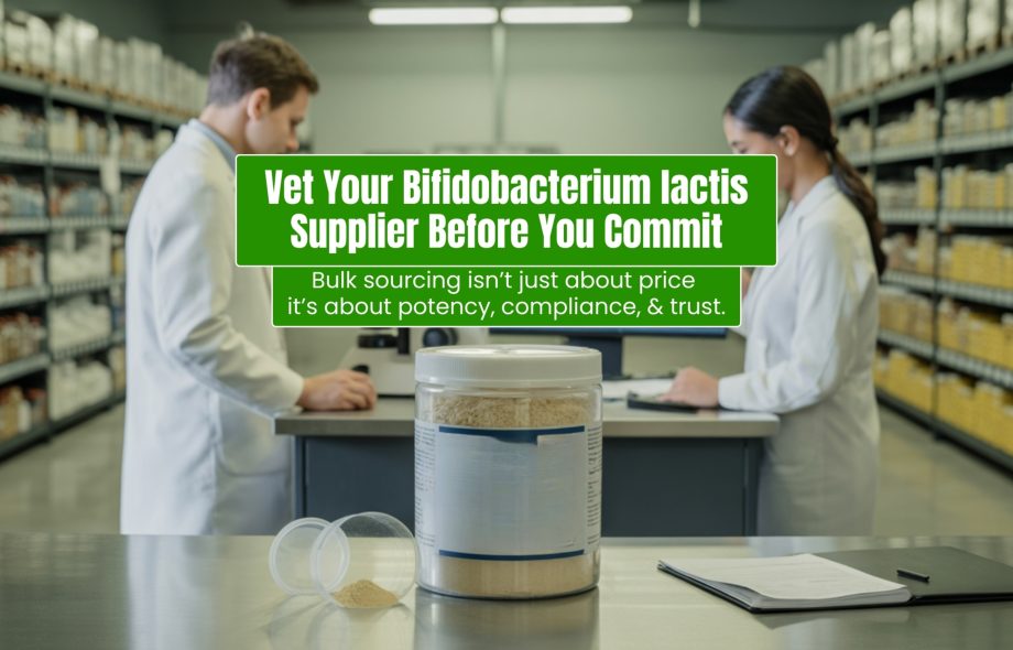 A laboratory setting with two scientists discussing a large container of powdered substance, emphasizing supplier vetting and trust.